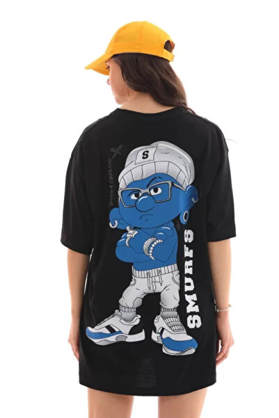 modi Unisex Crew Neck Printed Oversize T-Shirt - Black
