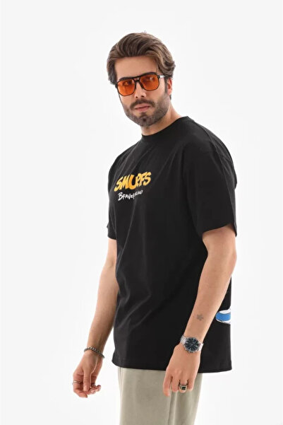 Wear Up Unisex Crew Neck Printed Oversize T-Shirt - Black