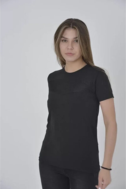 MODA ŞEHRİ Chest Mesh Slim Fit T-Shirt - Black