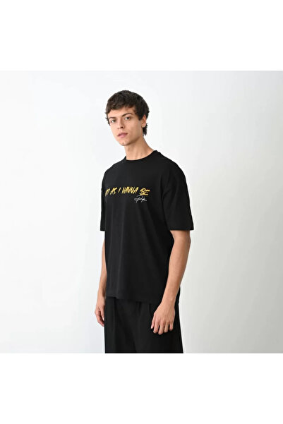modi Unisex Crew Neck Printed Oversize T-Shirt - Black