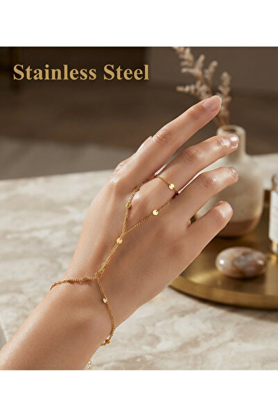stainless steell شاحميران من الفولاذ بتصميم خرز ذهبي اللون