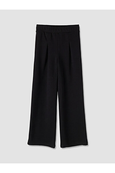 LC Waikiki Black Wide-Legged Girls' Sweatpants with Elastic Waist