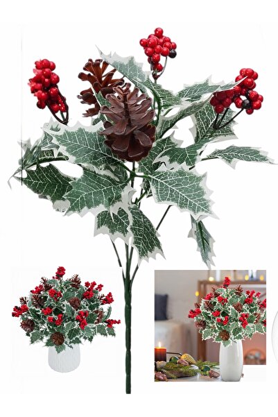 Yenigeldi Christmas Kokina Artificial Flower Pine Cone Red Fruit Pine Branch ...