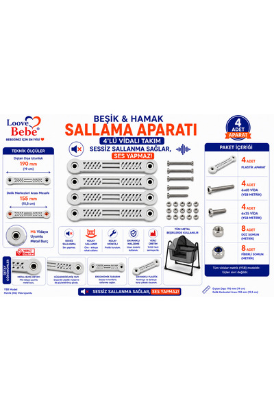 LOOVE BEBE METAL BEŞİK SALLAMA APARATI SES YAPMAZ dıştan dışa 19 cm delik mer...