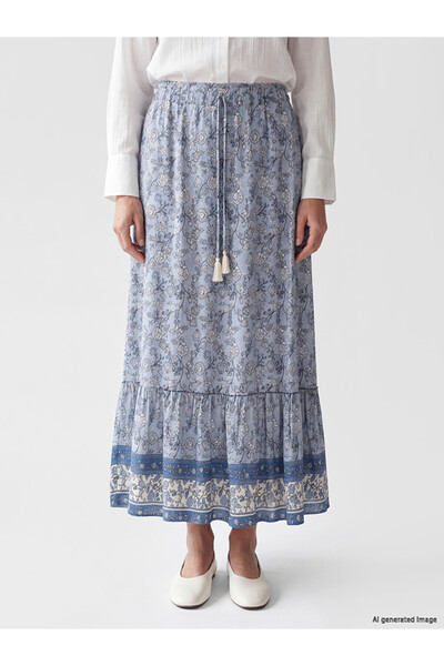 LC Waikiki Blue Floral Skirt with Elastic Waist