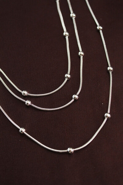 DMR Elegance 316L Steel Silver Color Minimal Ball Chain Model Multiple Necklace