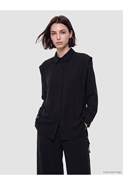 LC Waikiki Lcw Modest Black Women's Shirt Tunic with Side Laces