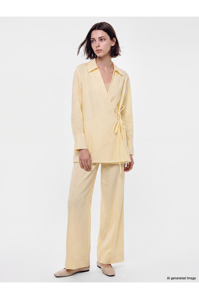 LC Waikiki Lcw Modest Yellow Elastic Waist Linen Blend Women's Trousers