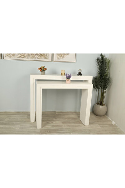 Generic Modern Wooden Hallway Console Table Set of 2 Nesting Tables - White A...