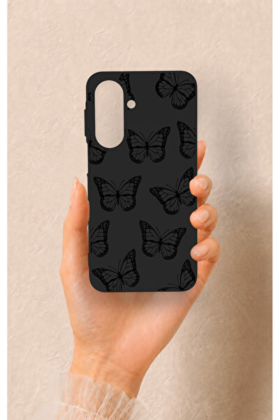 Vip Case Samsung A27 Uyumlu Siyah Kelebek Desenli Silikon Kılıf