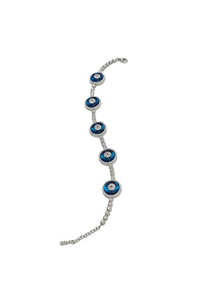 Hasyılmaz Nazar Boncuk Motifli 925 Ayar Gümüş Bileklik 19cm 14,45 Gram