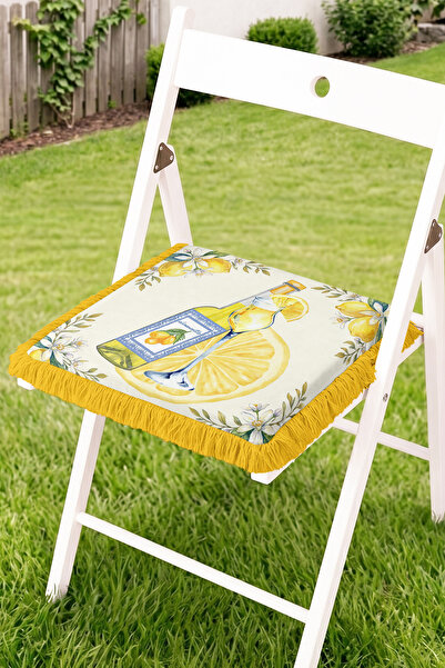 Realhomes Limoncello Written Lemon and Floral Patterned Fringed Zippered Chai...
