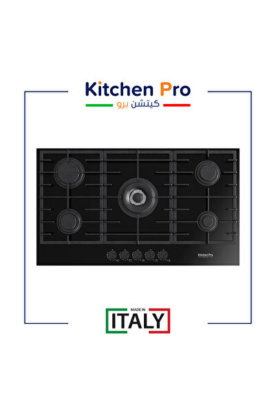 Dec Kitchenpro سطح غاز Kitchen Pro إيطالي مدمج 5 شعلات سيراميك أسود بشبك H.D ...