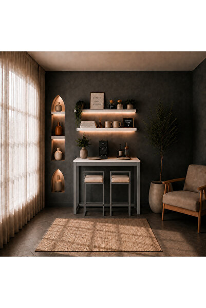 MENSOLA HOME DESIGN 3' LÜ FULL SET BAR/KAHVE KÖŞESİ MASA + SANDALYE + RAF (HE...