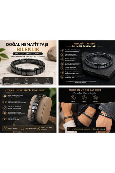 The Magıc of Healıng Hematite Natural Stone Bracelet – Flexible Unisex Design |   Protective Natural Stone Bracelet Against Negative Energy