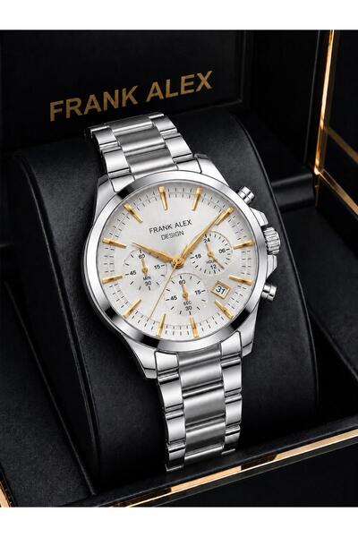Frank Alex Dial with Stopwatch 2-Year Warranty Steel Strap 3 Atm Men Wristwat...