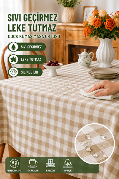 Soft Kare Pötikare Duck Kumaş Masa Örtüsü – Sıvı Geçirmez, Leke Tutmaz, Silin...