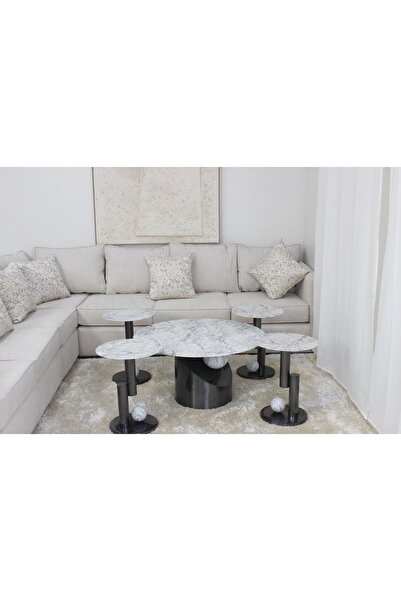 GLAMOURE HOME طقم طاولات خدمة وضيافة مودرن بتصميم أوراق الشجر / مدمج مع قواعد...