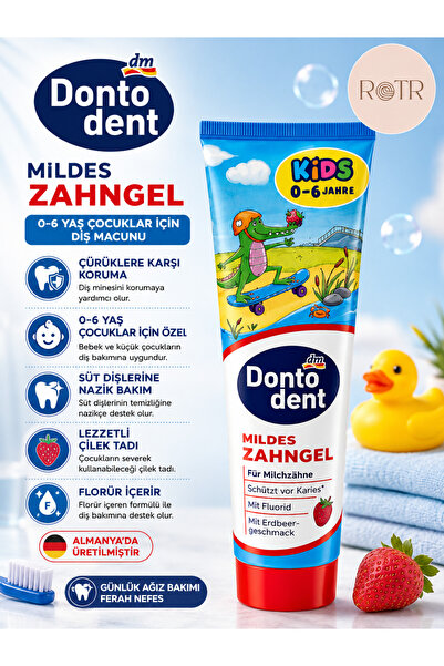 Dontodent Kids 0-6 Yaş Çocuk Diş Macunu Çilek Aromalı 50 ml Florürlü