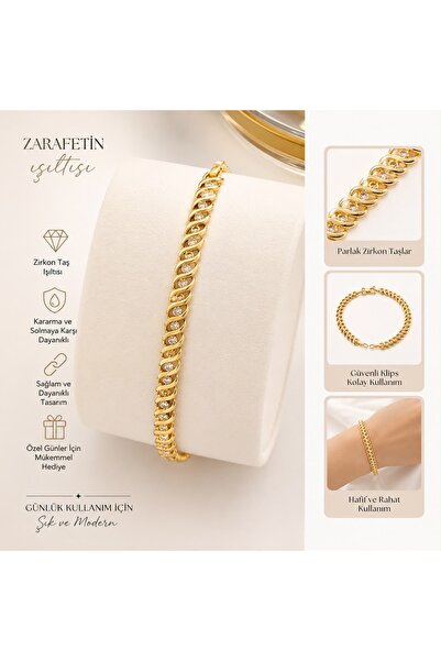 CM Luxury Zircon Stone S-Model Mesh Gold Plated Steel Women's Bracelet