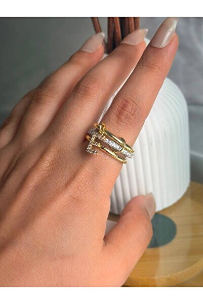 ANKA JEWELLRY خاتم نسائي من الفولاذ على شكل حرف E مرصع بحجر الزركون |   اللون...