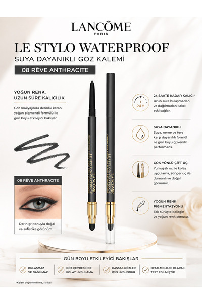 Lancome Le Stylo 08 Rêve Anthracite Waterproof 24-Hour Long-Lasting, Intensel...
