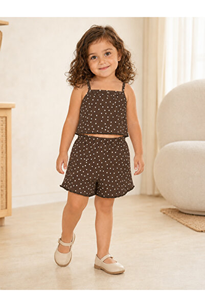 AKİF GİYİM Kız Bebek & Çocuk Alt Üst Krop Şort Takımı