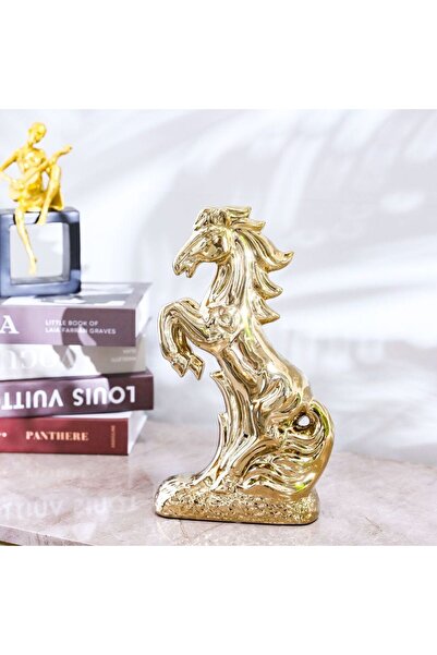 Danube Home Liana Horse Gold 18x7x30cm HS219531-2, Ceramic, Figurines, Figuri...
