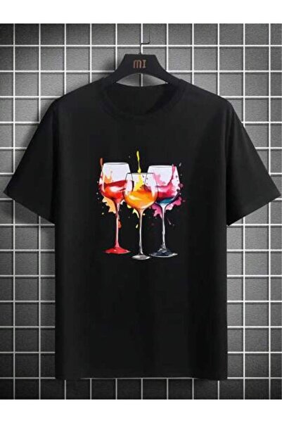 9TAY Design Sense Red Wine Glass Pattern Print Men's Fashion Round Neck Short...