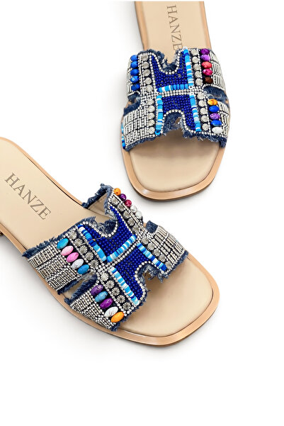 HANZE Women's Flat Slippers Blue Daily Beaded New Season M502