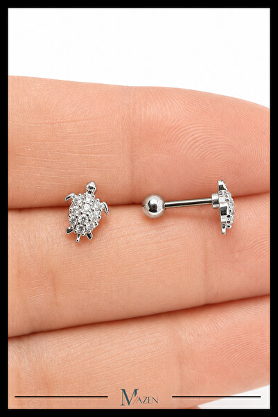 MAZEN Kaplumbağa Tragus Piercing Çelik Gümüş Renk Sevimli Figürlü