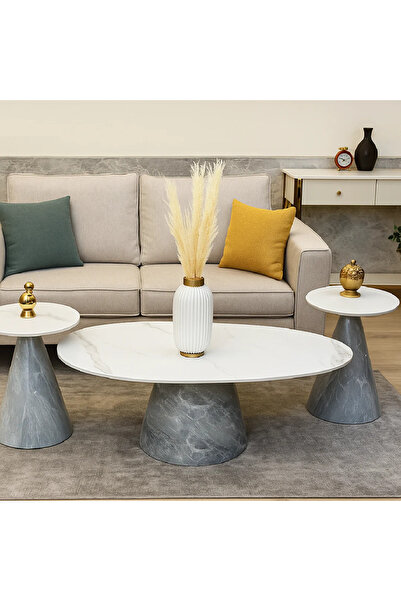 GLAMOURE HOME طقم طاولات قهوة وضيافة مودرن 5 قطع بتصميم مخروطي رخامي