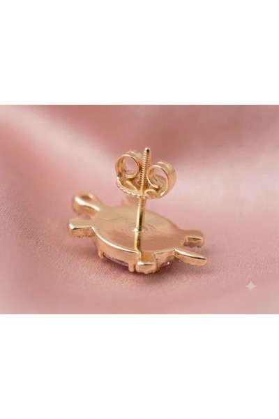 XP XUPİNG Lucky Turtle Pink Crystal Gold Earrings
