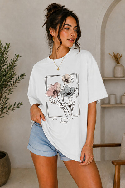 FECCY Premium Flowers Printed Oversize Γυναικείο T-Shirt Βαμβακερό Oversize T...