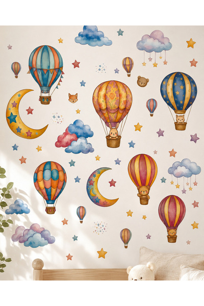 esatoys Gökyüzü Macerası Sıcak Hava Balonları Çocuk Odası Duvar Sticker Seti ...