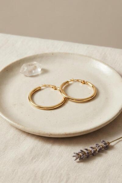 Generic Brand 316L Steel Gold Color 28 mm Hoop Earrings