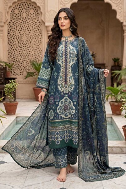 Bazm-A Fashion Atelier Breeze Tur Kaftan-Trouser-Stole 3 pcs Set