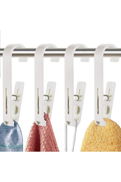 Morvena Picks Pachet de 4 cleme de agățat cu cârlige (albe), cleme multifuncț...