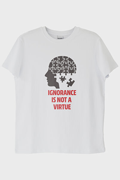 lofux Ignorance Is Not a Virtue Printed Puzzle White T-Shirt