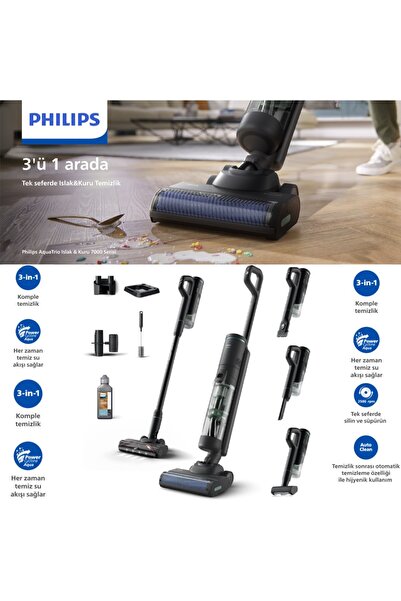 Philips 7000 Serisi AquaTrio Kablosuz Dikey Süpürge, Islak&Kuru Temizlik, Oto...