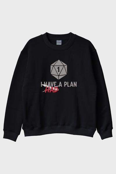 lofux سويت شيرت I Had a Plan ذو طابع مرح على شكل نرد، أسود اللون، برقبة دائرية