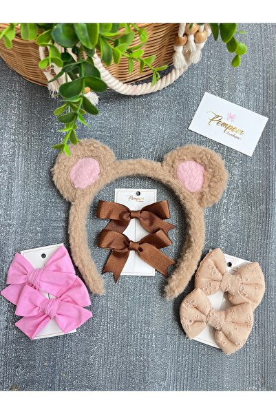 pempem bandana Baby Girl Brown Pink Crown Buckle Set
