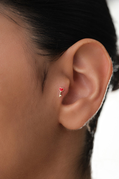 YAVUZ KUYUMCULUK 14 Ayar Altın Mineli Kalp Kilit Tragus Piercing