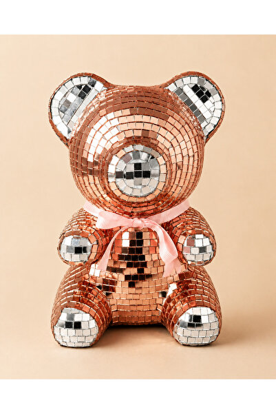 The Vibe Concept El Yapımı Aynalı Disko Ayıcık Teddy Pembe Kurdele - 20 cm