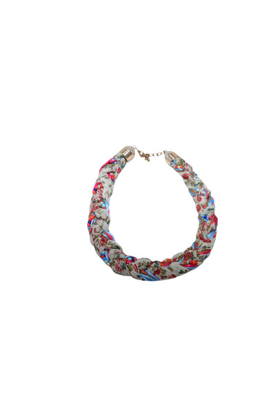OEM Colier damă împletit cu imprimeu floral și mărgele multicolore