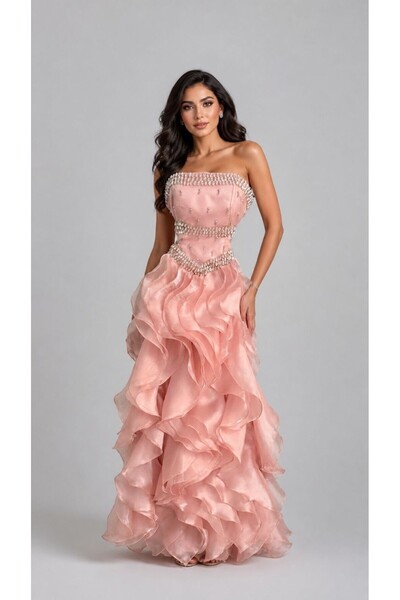 ranin Red Evening Dress Hand Embroidered Gazar Klosch