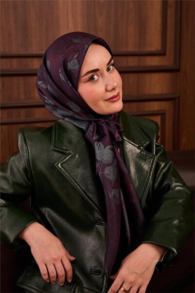 Silk Home وشاح حريري من التويل بنمط زهور أرجواني وأخضر، مضاد للانزلاق، مقاس 9...