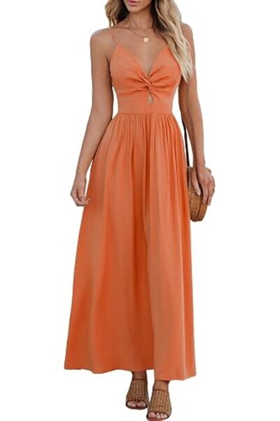 Dotail Women's Maxi Dress, bow design with cutouts, V-neck, adjustable straps...