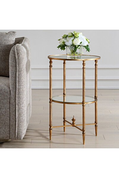 UTTERMOST طاولة هينزلر مستديرة ذهبية اللون مقاس 40 طول × 63 ارتفاع × 40 عمق م...