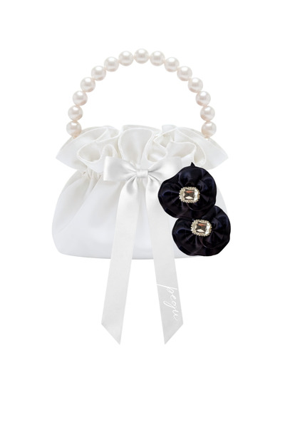 pegu baby collection White Cotton Satin Bag, with Crystal Glass Stone Decorat...